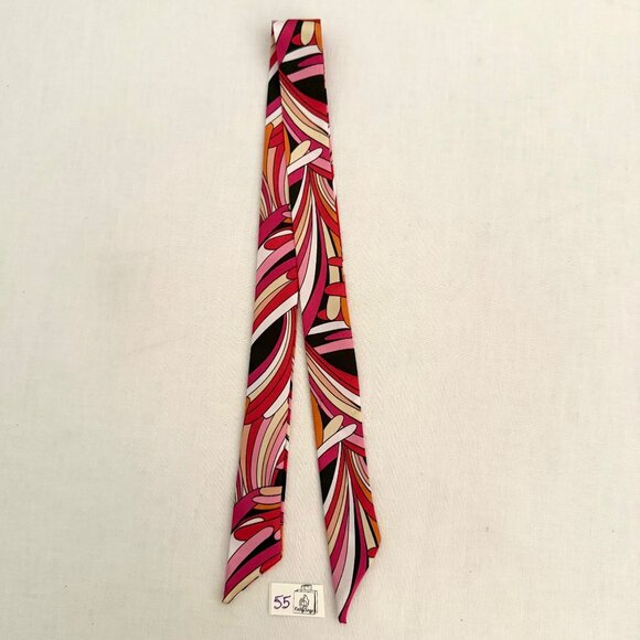 Pink Black Slim Scarf Size 34in Silk Abstract Neck Tie Bag Headband Hat Hair Bow - Picture 13 of 14